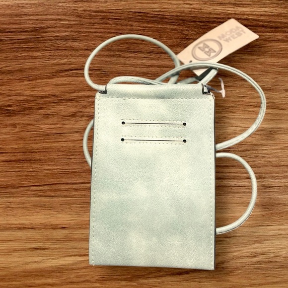 Moda West CrossBody Purse Vegan Leather Bag Blue-Gray Embelishment Pattern - Picture 2 of 5